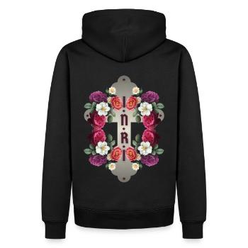 Christianisme de Jésus, croix INRI, roses anciennes - Sweat à capuche Premium bio Homme - noir - Dos - Nico (187cm)