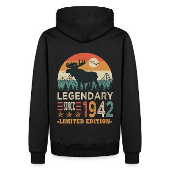 1942 legendary anniversaire né en 1942 - Sweat à capuche Premium bio Homme - noir - Dos - Nico (187cm)