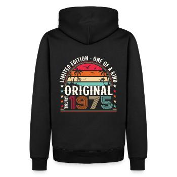 50th Birthday Gift Husband Original February 1975 - Men’s Premium Organic Hoodie - black - Back - Nico (187cm)