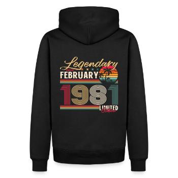 Cadeau d'anniversaire 44 ans Homme Original Février 1981 - Sweat à capuche Premium bio Homme - noir - Dos - Nico (187cm)