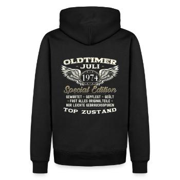 49. Geburtstag Mann Oldtimer Juli Jahrgang 1974 - Männer Premium Bio Hoodie - Schwarz - Hinten - Nico (187cm)
