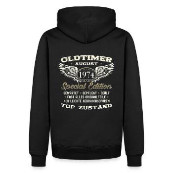 49. Geburtstag Mann Oldtimer August Jahrgang 1974 - Männer Premium Bio Hoodie - Schwarz - Hinten - Nico (187cm)