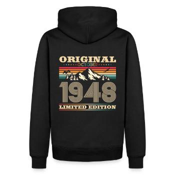 75e anniversaire Original Octobre Année 1948 - Sweat à capuche Premium bio Homme - noir - Dos - Nico (187cm)