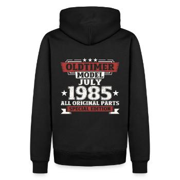 40ème Anniversaire Voiture Classique Juillet 1985 Millésime 1985 - Sweat à capuche Premium bio Homme - noir - Dos - Nico (187cm)