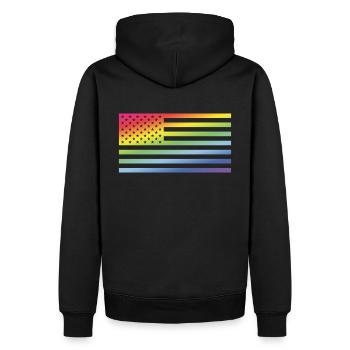 Stars And Stripes / Regenbogenfahne (Amerika) - Männer Premium Bio Hoodie - Schwarz - Hinten - Nico (187cm)