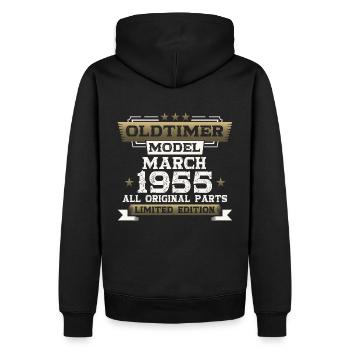 70. Geburtstag Oldtimer März Jahrgang 1955 - Männer Premium Bio Hoodie - Schwarz - Hinten - Nico (187cm)