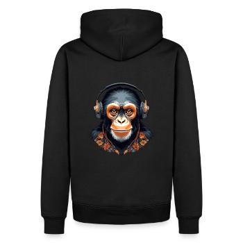 Schimpanse - Affe, der Musik hört - Männer Premium Bio Hoodie - Schwarz - Hinten - Nico (187cm)