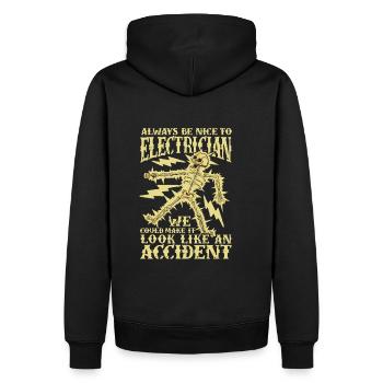Sei nett Elektriker - Männer Premium Bio Hoodie - Schwarz - Hinten - Nico (187cm)