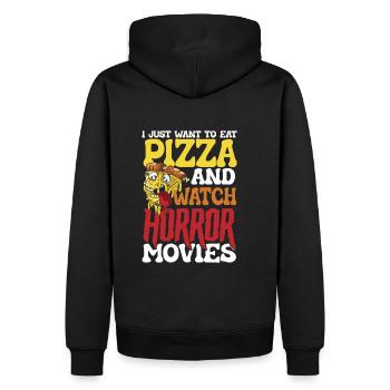 Pizza Essen & Horror - Männer Premium Bio Hoodie - Schwarz - Hinten - Nico (187cm)