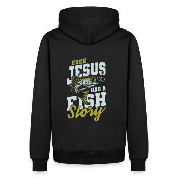 L’histoire de Jésus Fish - Sweat à capuche Premium bio Homme - noir - Dos - Nico (187cm)