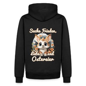 Suche Frieden, Liebe und Ostereier - Männer Premium Bio Hoodie - Schwarz - Hinten - Nico (187cm)