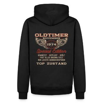50. Geburtstag Oldtimer November 1974 Jahrgang 50 - Männer Premium Bio Hoodie - Schwarz - Hinten - Nico (187cm)