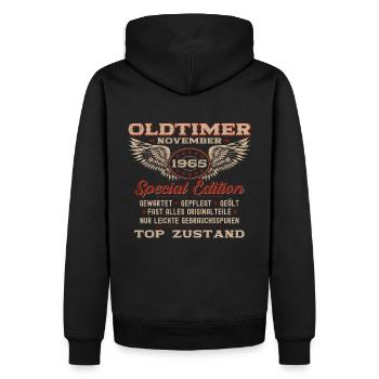 60. Geburtstag Oldtimer November 1965 Jahrgang 60 - Männer Premium Bio Hoodie - Schwarz - Hinten - Nico (187cm)