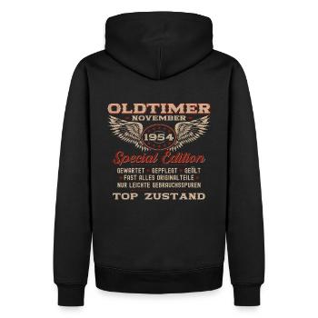 70. Geburtstag Oldtimer November 1954 Jahrgang 70 - Männer Premium Bio Hoodie - Schwarz - Hinten - Nico (187cm)