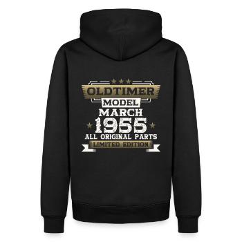 70. Geburtstag Oldtimer März Jahrgang 1955 - Männer Premium Bio Hoodie - Schwarz - Hinten - Nico (187cm)