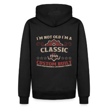 80e anniversaire homme Vintage Mai Vintage 1944 - Sweat à capuche Premium bio Homme - noir - Dos - Nico (187cm)