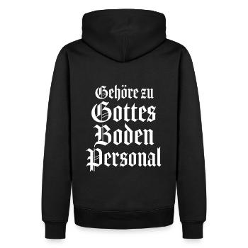 Pfarrer Priester Diakon Gottes Bodenpersonal - Männer Premium Bio Hoodie - Schwarz - Hinten - Nico (187cm)
