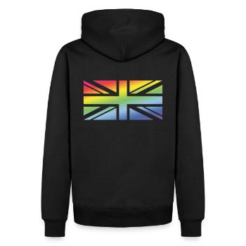 Union Jack / Regenbogenfahne (United Kingdom) - Männer Premium Bio Hoodie - Schwarz - Hinten - Nico (187cm)