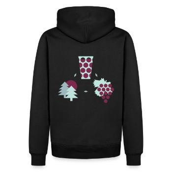 Pfalz im Herz in Tuerkis und Beere - Männer Premium Bio Hoodie - Schwarz - Hinten - Nico (187cm)