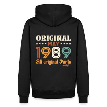 35e anniversaire mari Original mai Vintage 1989 - Sweat à capuche Premium bio Homme - noir - Dos - Nico (187cm)