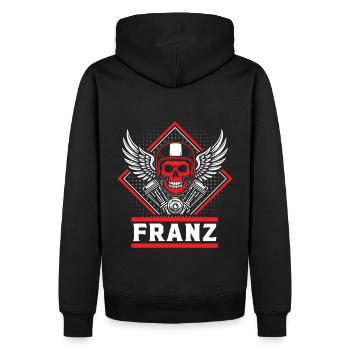 Biker Couple in Österreich für King of the Roads - Männer Premium Bio Hoodie - Schwarz - Hinten - Nico (187cm)