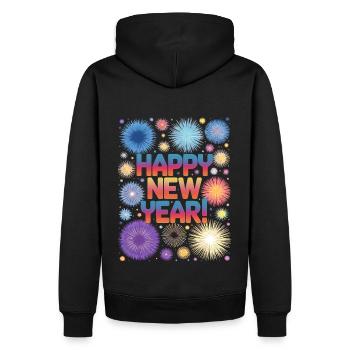Happy New Year Feuerwerk Rakete Silvester Outfit - Männer Premium Bio Hoodie - Schwarz - Hinten - Nico (187cm)