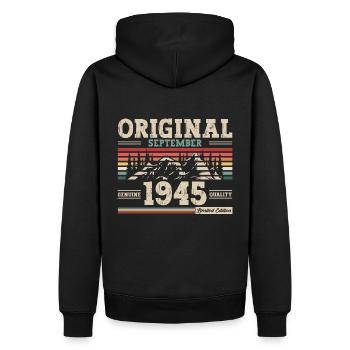 80e anniversaire Légende Septembre 1945 Volume 45 - Sweat à capuche Premium bio Homme - noir - Dos - Nico (187cm)