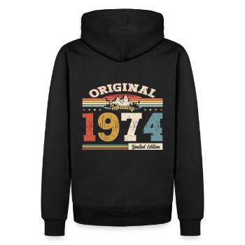 51ème anniversaire cadeau mari Original février 1974 - Sweat à capuche Premium bio Homme - noir - Dos - Nico (187cm)