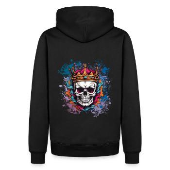 Totenkopf mit Krone auf bunten Farbklecksen - Männer Premium Bio Hoodie - Schwarz - Hinten - Nico (187cm)