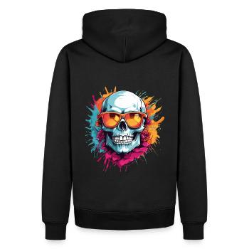 Skull with sunglasses and paint splashes - Men’s Premium Organic Hoodie - black - Back - Nico (187cm)