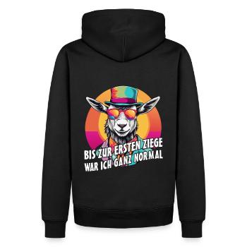 Bis zur ersten Ziege war ich ganz normal - Männer Premium Bio Hoodie - Schwarz - Hinten - Nico (187cm)