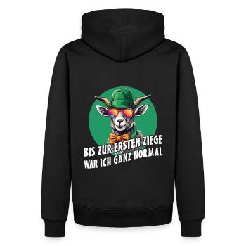 Bis zur ersten Ziege war ich ganz normal - Männer Premium Bio Hoodie - Schwarz - Hinten - Nico (187cm)