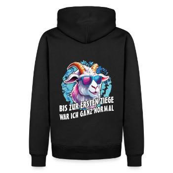 Bis zur ersten Ziege war ich ganz normal - Männer Premium Bio Hoodie - Schwarz - Hinten - Nico (187cm)