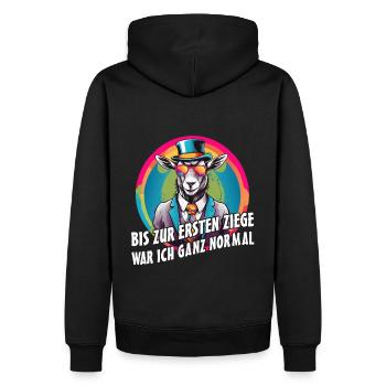 Bis zur ersten Ziege war ich ganz normal - Männer Premium Bio Hoodie - Schwarz - Hinten - Nico (187cm)