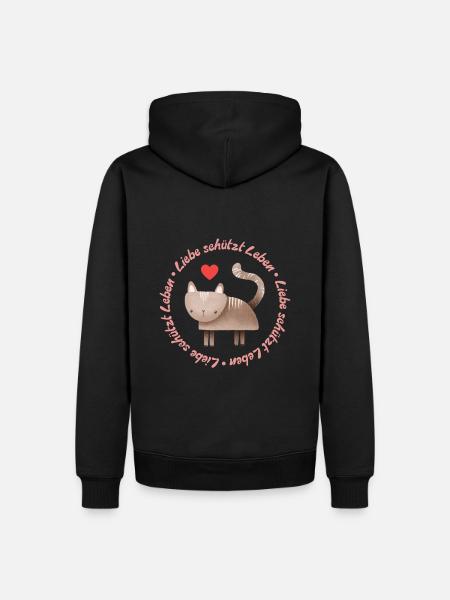Liebe schützt Leben – Katze - Männer Premium Bio Hoodie - Schwarz