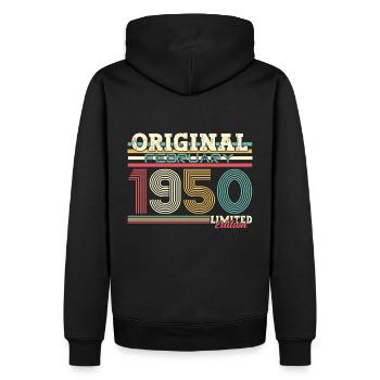 75ème anniversaire cadeau mari Original février 1950 - Sweat à capuche Premium bio Homme - noir - Dos - Nico (187cm)