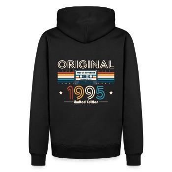 30ème Anniversaire Millésime Novembre 1995 Cassette 95 - Sweat à capuche Premium bio Homme - noir - Dos - Nico (187cm)