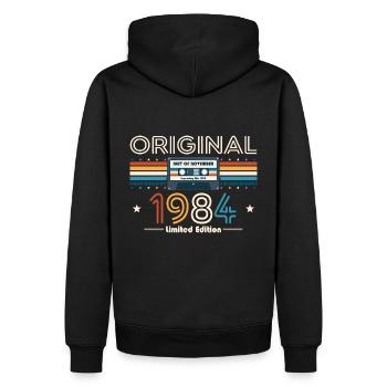 40ème Anniversaire Millésime Novembre 1984 Cassette 84 - Sweat à capuche Premium bio Homme - noir - Dos - Nico (187cm)