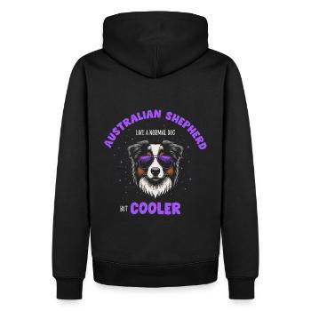 Aussie - comme un chien normal mais violet plus frais - Sweat à capuche Premium bio Homme - noir - Dos - Nico (187cm)
