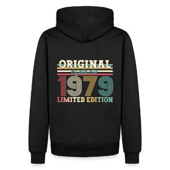 45. Geburtstag Original August 1979 Jahrgang 1979 - Männer Premium Bio Hoodie - Schwarz - Hinten - Nico (187cm)