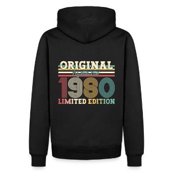 44. Geburtstag Original August 1980 Jahrgang 1980 - Männer Premium Bio Hoodie - Schwarz - Hinten - Nico (187cm)