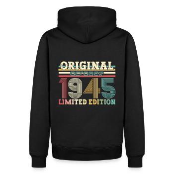 80e anniversaire Légende Octobre 1945 Volume 45 - Sweat à capuche Premium bio Homme - noir - Dos - Nico (187cm)