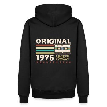 50th Birthday Original February 1975 Volume 75 - Men’s Premium Organic Hoodie - black - Back - Nico (187cm)