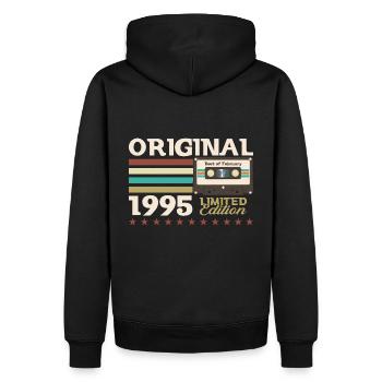30ème Anniversaire Millésime Février 1995 Cassette 95 - Sweat à capuche Premium bio Homme - noir - Dos - Nico (187cm)