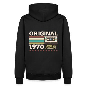 Cassette du 55e anniversaire mars 1970 - Sweat à capuche Premium bio Homme - noir - Dos - Nico (187cm)