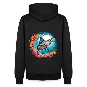 Springender Marlin Hochseefischen Tiefseefischen - Männer Premium Bio Hoodie - Schwarz - Hinten - Nico (187cm)