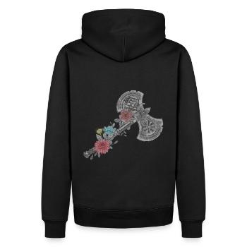 Keltische Wikinger Mit Blumen Doppelaxt Design - Männer Premium Bio Hoodie - Schwarz - Hinten - Nico (187cm)