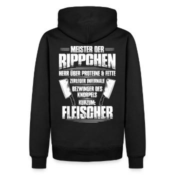 Fleisch Metzger Schlachter Fleischerei Geschenk - Männer Premium Bio Hoodie - Schwarz - Hinten - Nico (187cm)
