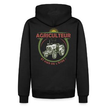 Fier d'être Agriculteur - Sweat à capuche Premium bio Homme - noir - Dos - Nico (187cm)