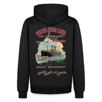 WHITE STAR LINE NEW YORK KREATION LOUIS RUNEMBERG - Männer Premium Bio Hoodie - Schwarz - Hinten - Nico (187cm)